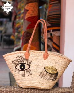 Elegant Moroccan Straw Basket Bag with Leather Accents