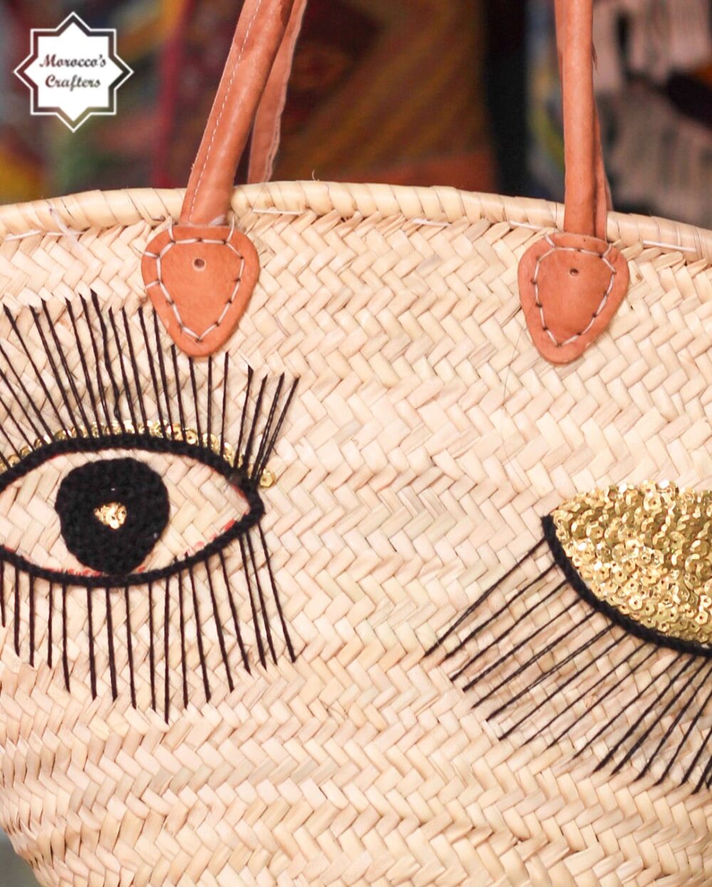 Elegant Moroccan Straw Basket Bag with Leather Accents