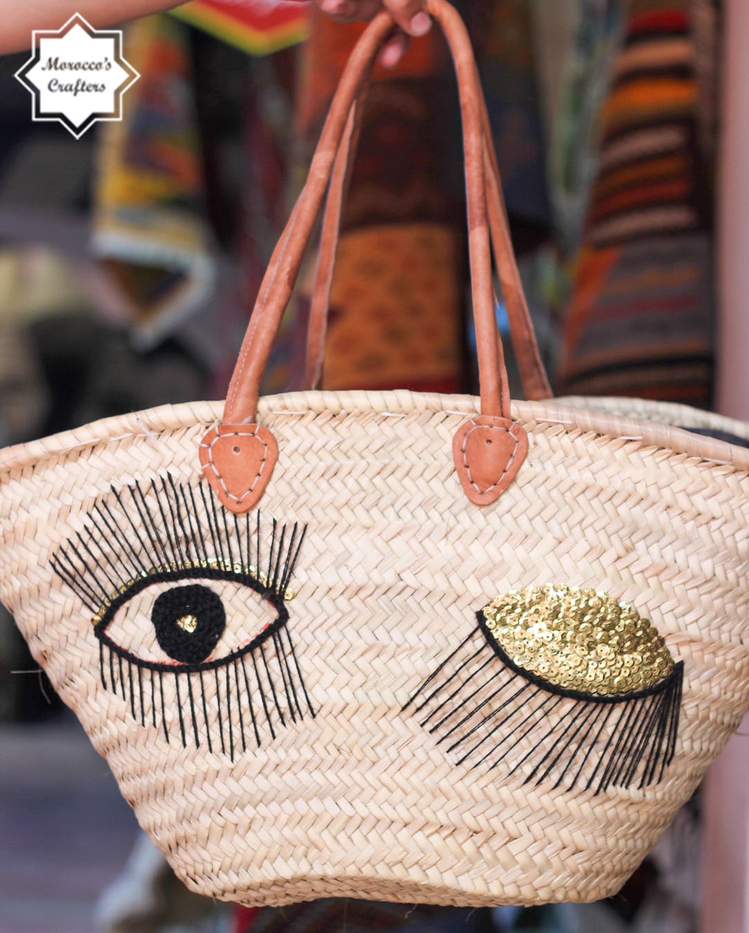 Elegant Moroccan Straw Basket Bag with Leather Accents