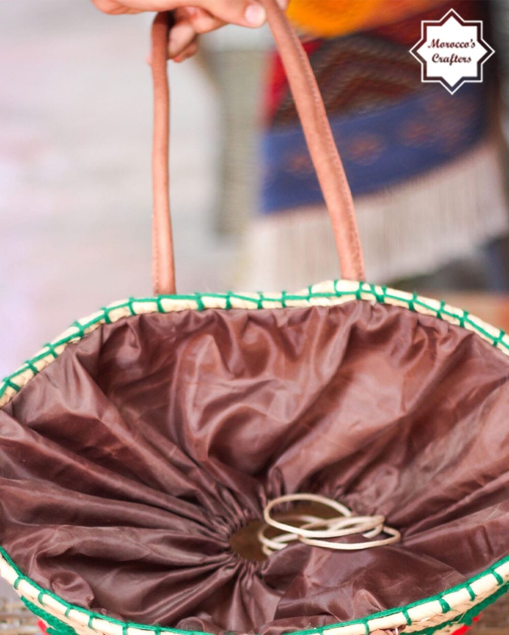 Elegant Moroccan Straw Basket Bag with Leather Accents