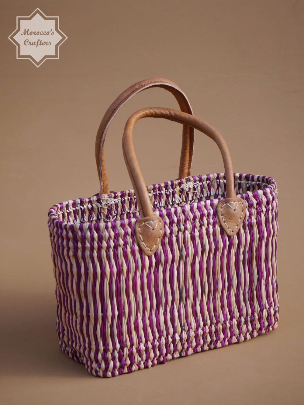 Elegant Moroccan Straw Basket Bag with Leather Accents