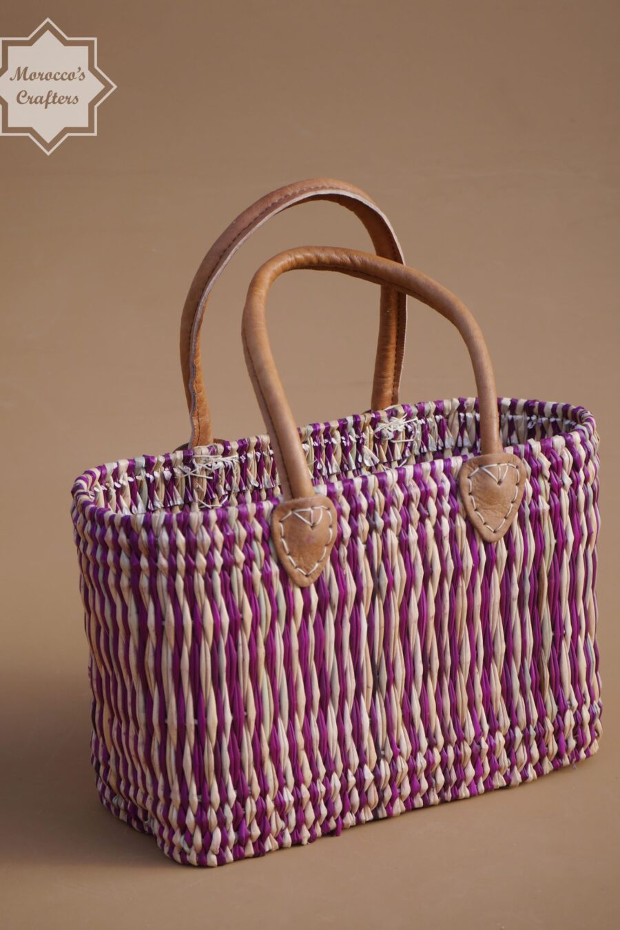 Elegant Moroccan Straw Basket Bag with Leather Accents