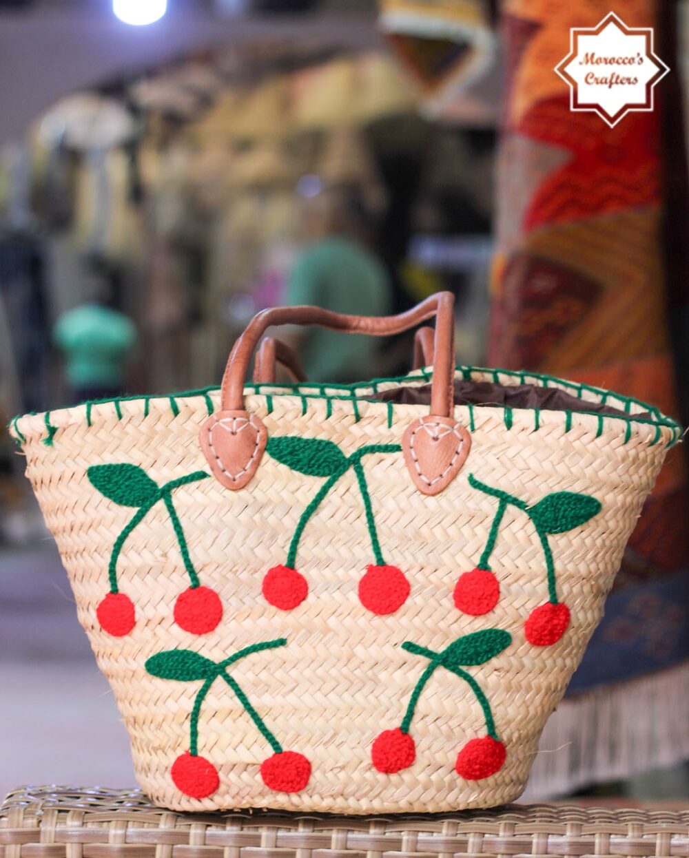 Elegant Moroccan Straw Basket Bag with Leather Accents