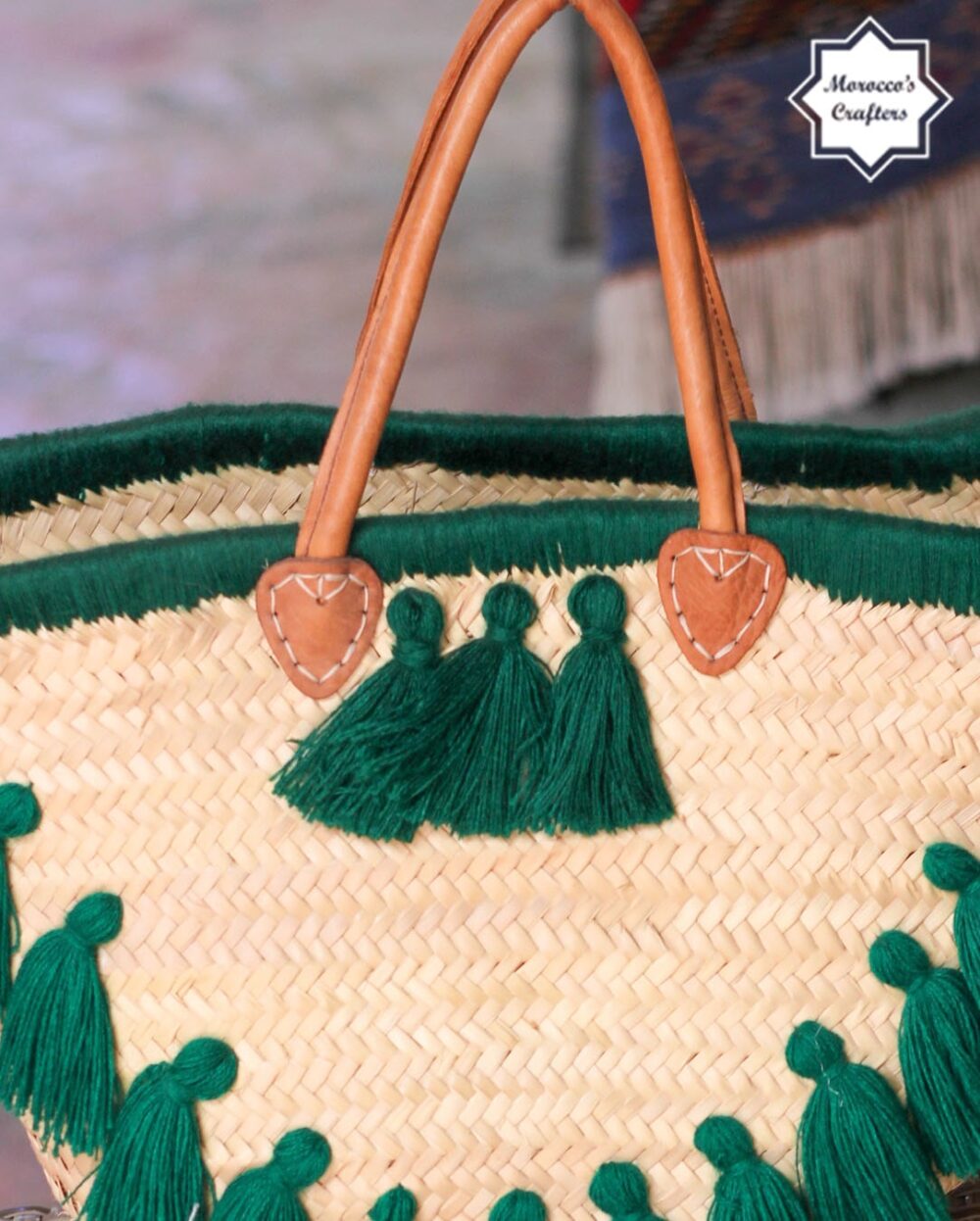 Elegant Moroccan Straw Basket Bag with Leather Accents