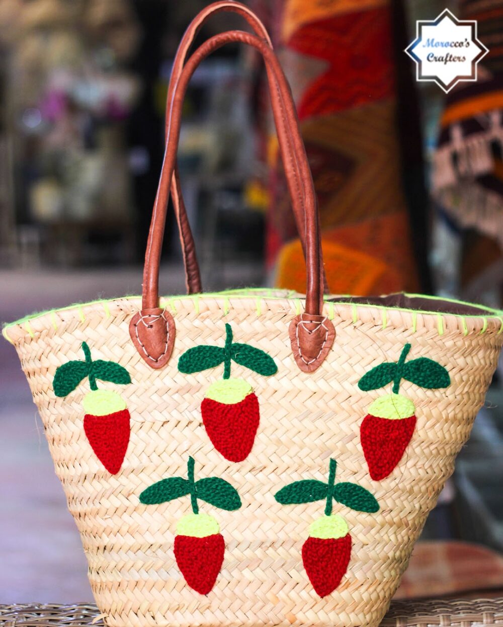 Elegant Moroccan Straw Basket Bag with Leather Accents