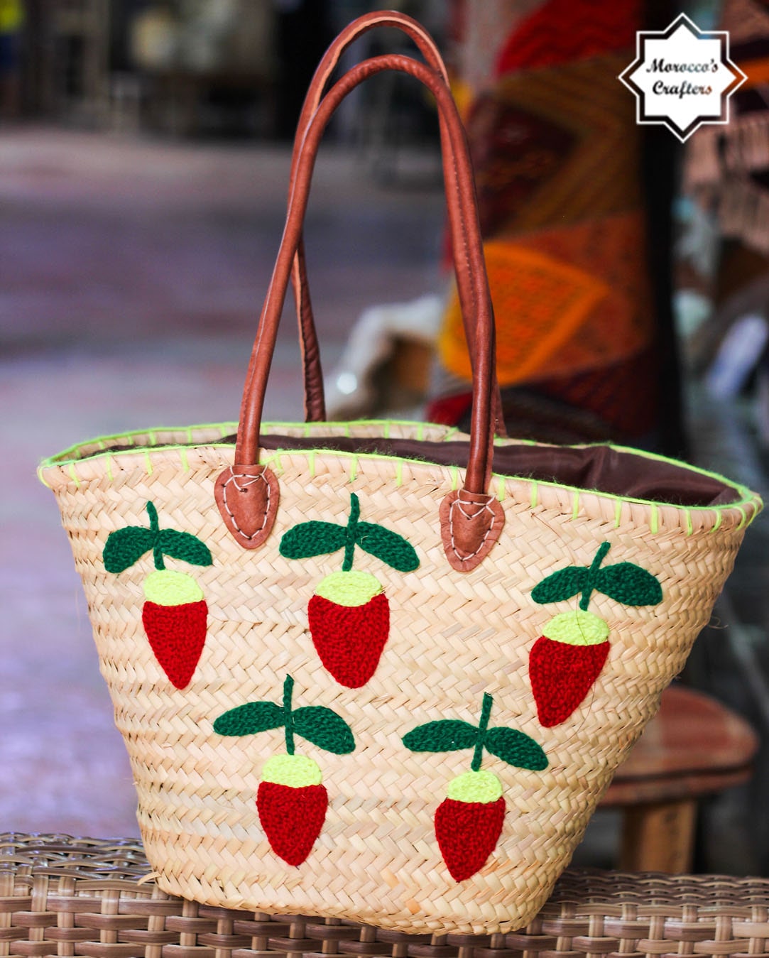 Elegant Moroccan Straw Basket Bag with Leather Accents