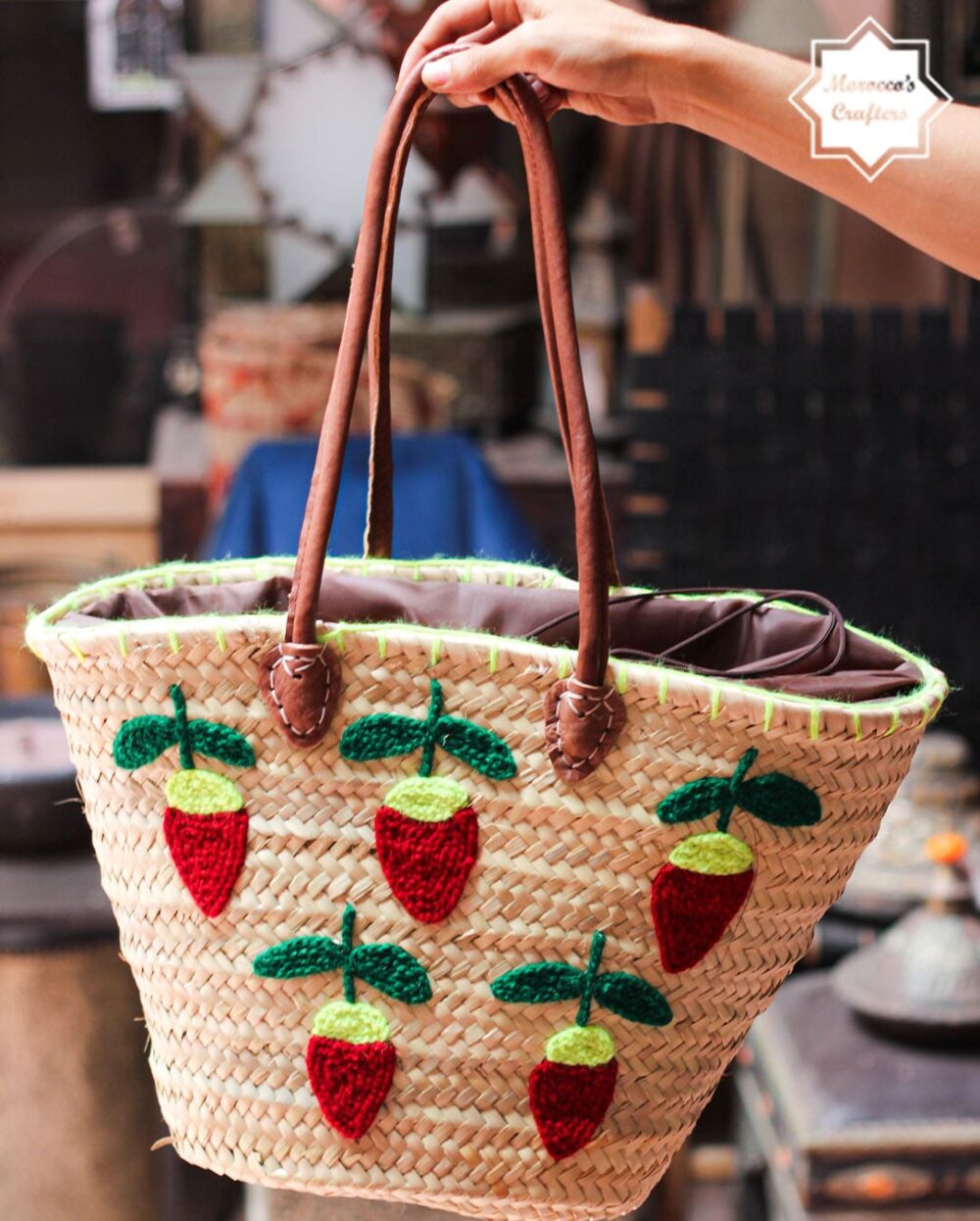 Elegant Moroccan Straw Basket Bag with Leather Accents