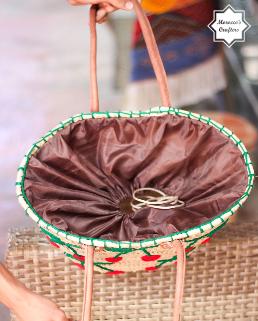 Elegant Moroccan Straw Basket Bag with Leather Accents