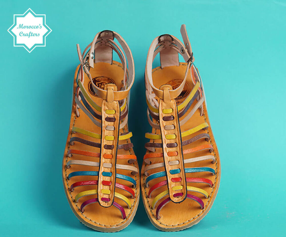 Vibrant Handmade Moroccan Multicolor Gladiator Sandal - Exquisite Craftsmanship and Style