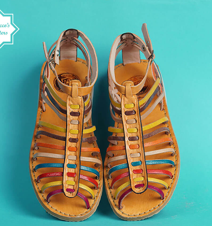 Vibrant Handmade Moroccan Multicolor Gladiator Sandal - Exquisite Craftsmanship and Style