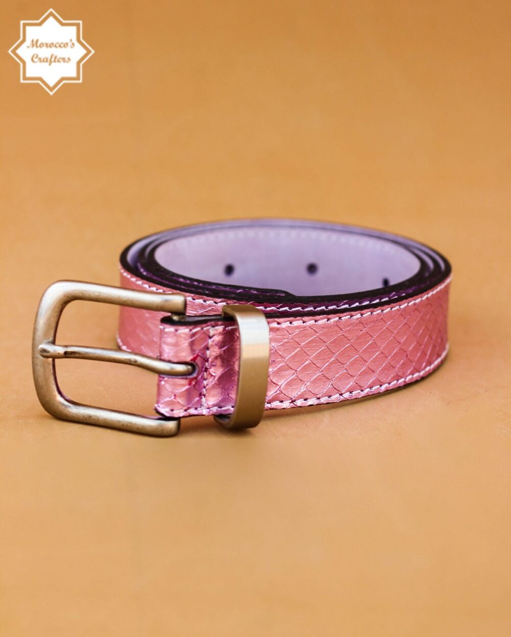 Handmade Moroccan Pink Serpent Leather Belt - Exquisite Craftsmanship and Style