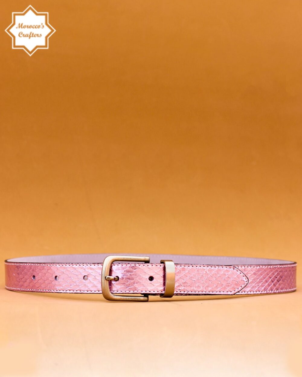 Handmade Moroccan Pink Serpent Leather Belt - Exquisite Craftsmanship and Style