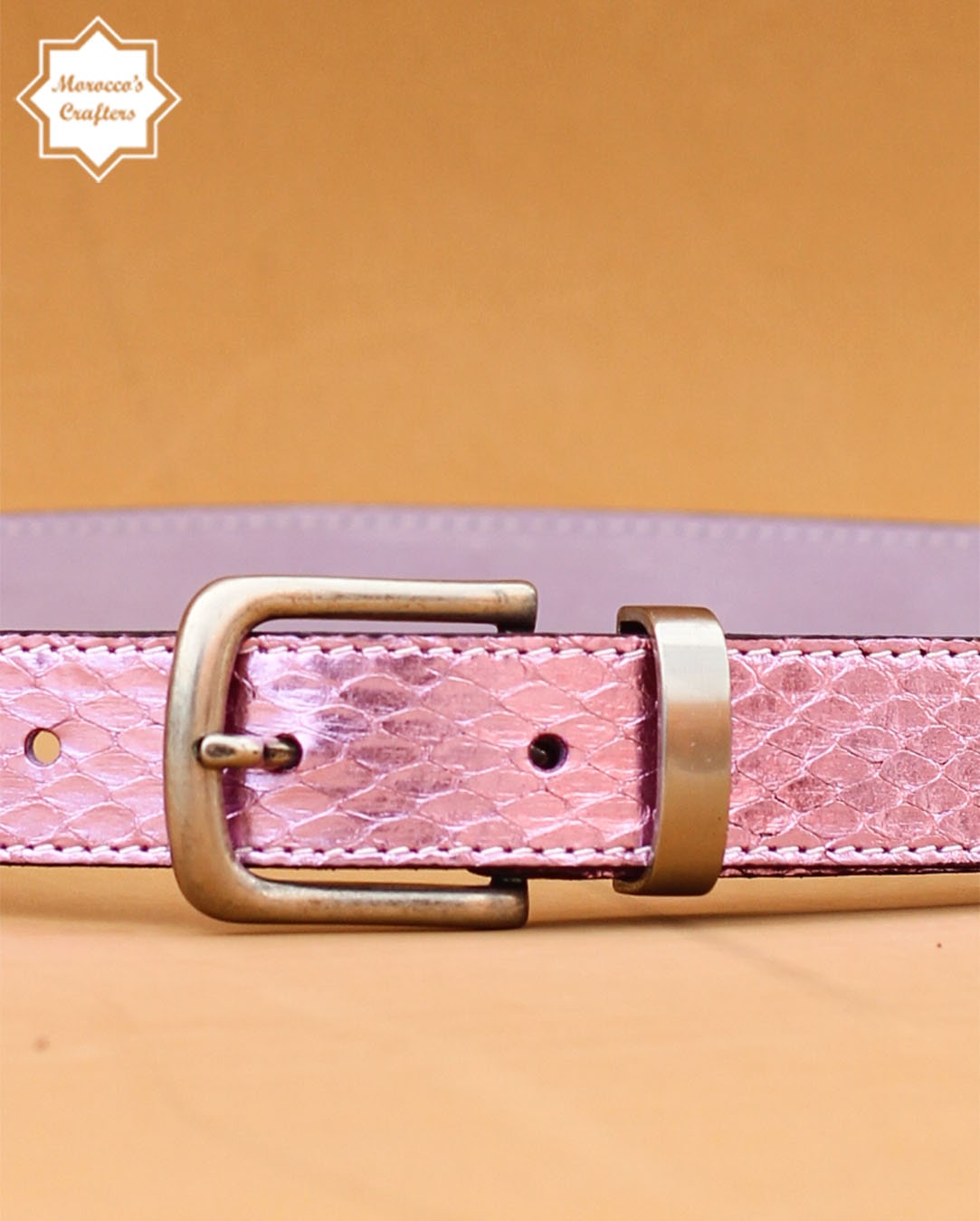 Handmade Moroccan Pink Serpent Leather Belt - Exquisite Craftsmanship and Style