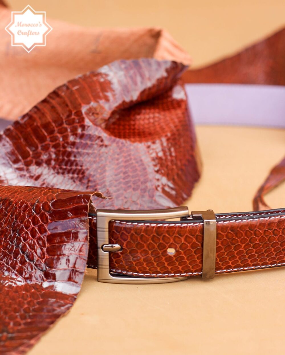 Handmade Moroccan Serpent Leather Belt - Exquisite Craftsmanship and Style