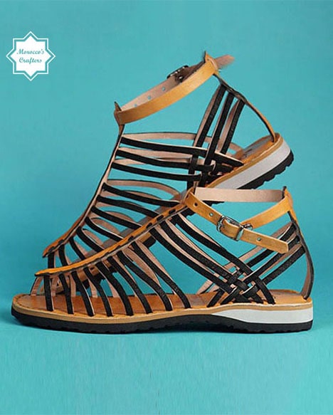 Handmade Moroccan Women's Black Gladiator Sandal - Traditional Craftsmanship