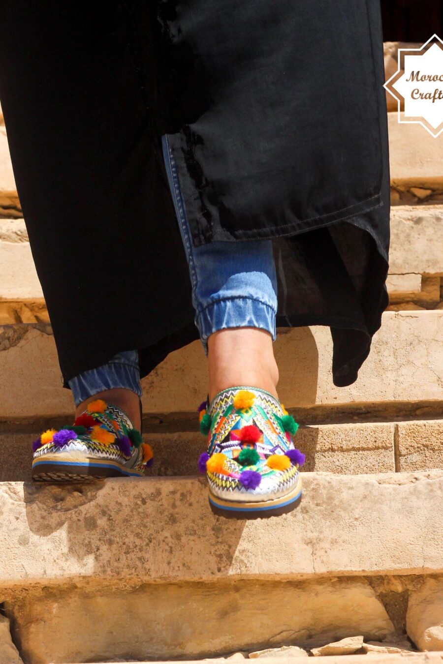 Moroccan Handmade Leather Decorated Berber Style Women's Slipper with Adjustable Strap