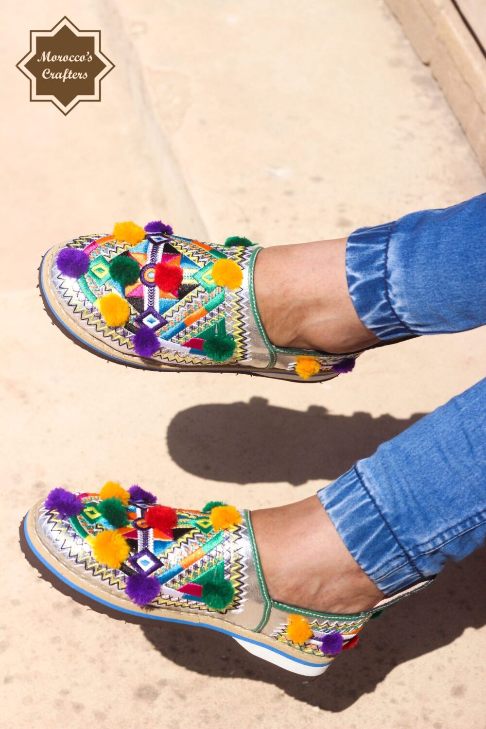 Moroccan Handmade Leather Decorated Berber Style Women's Slipper with Adjustable Strap