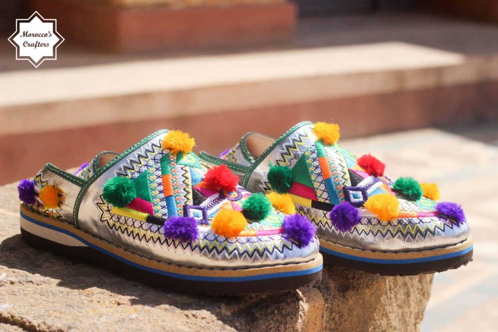 Moroccan Handmade Leather Decorated Berber Style Women's Slipper with Adjustable Strap