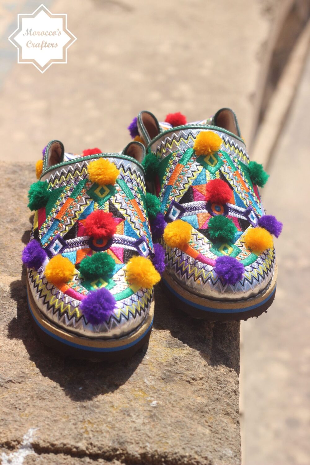 Moroccan Handmade Leather Decorated Berber Style Women's Slipper with Adjustable Strap