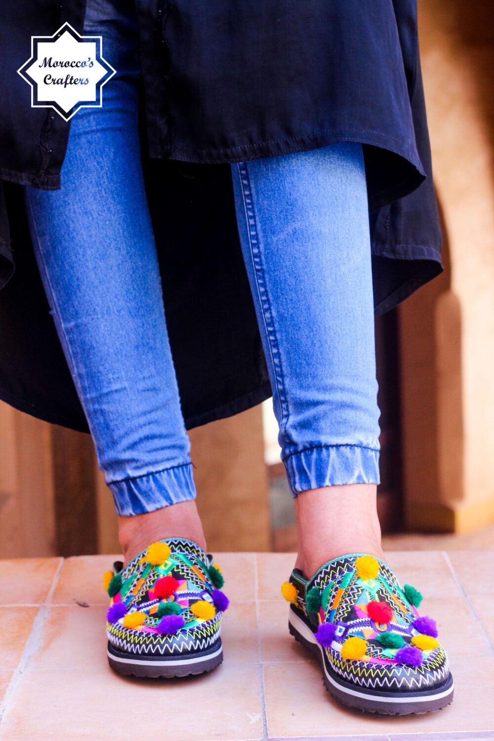 Moroccan Handmade Leather Decorated Berber Style Women's Slipper with Adjustable Strap