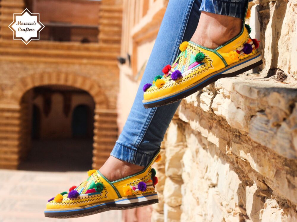 Moroccan Handmade Leather Decorated Berber Style Women's Slipper with Adjustable Strap