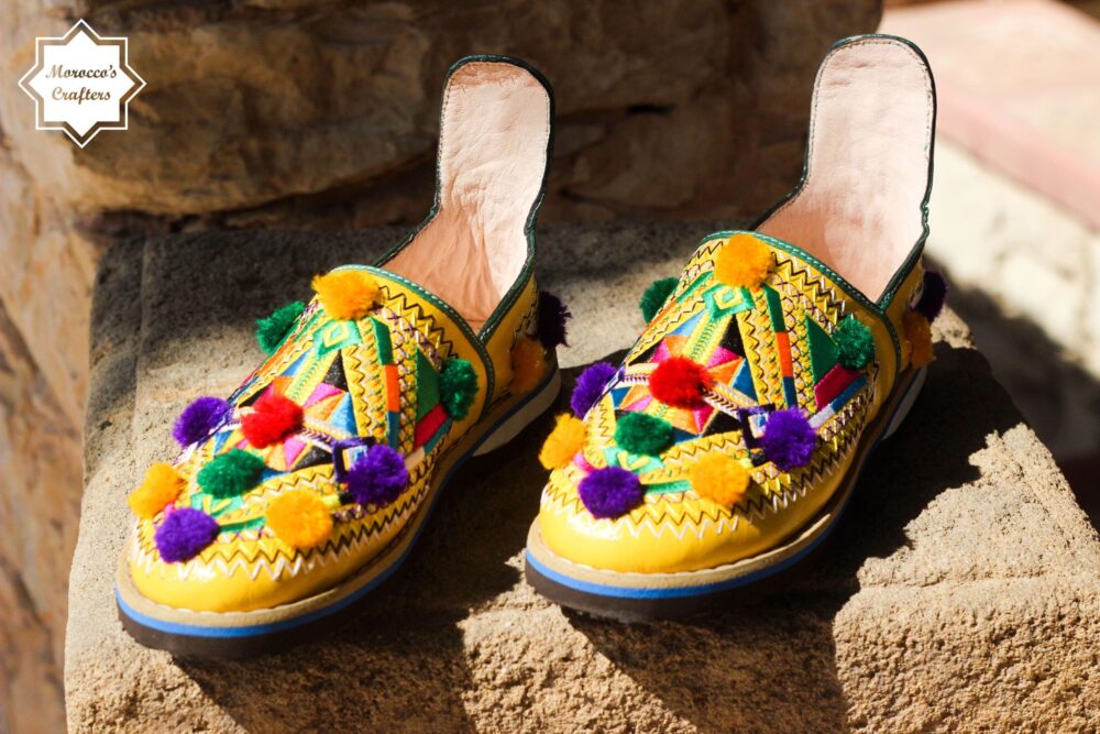 Moroccan Handmade Leather Decorated Berber Style Women's Slipper with Adjustable Strap