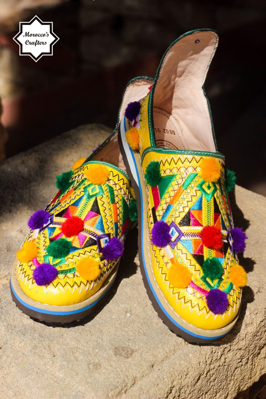 Moroccan Handmade Leather Decorated Berber Style Women's Slipper with Adjustable Strap