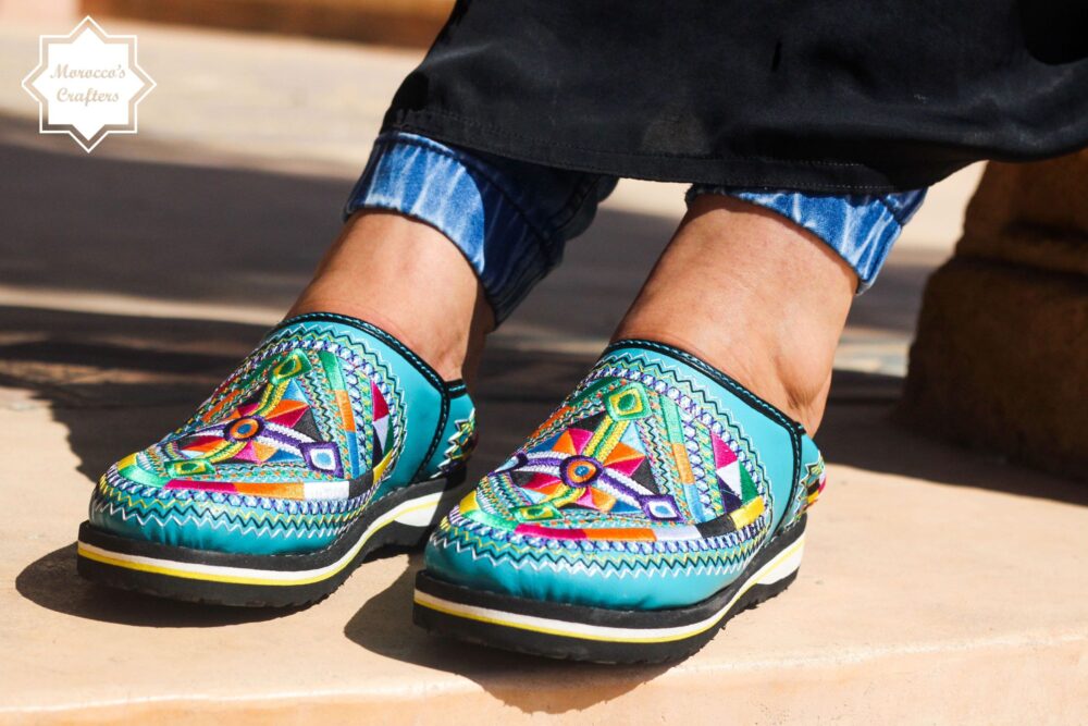 Moroccan Handmade Leather Decorated Berber Style Women's Slipper with Adjustable Strap