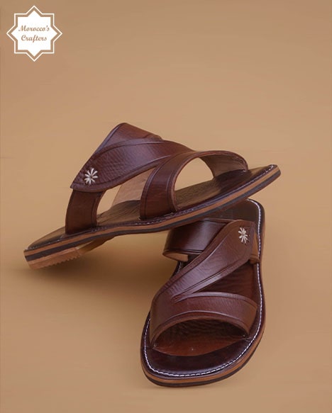 Men's handmade Moroccan brown leather sandal with intricate craftsmanship and authentic design