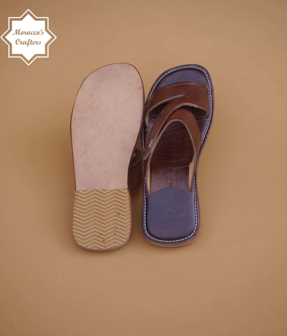 Men's handmade Moroccan brown leather sandal with intricate craftsmanship and authentic design