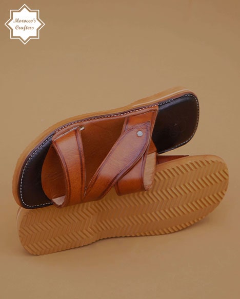 Men's handmade Moroccan brown leather sandal with intricate craftsmanship and authentic design