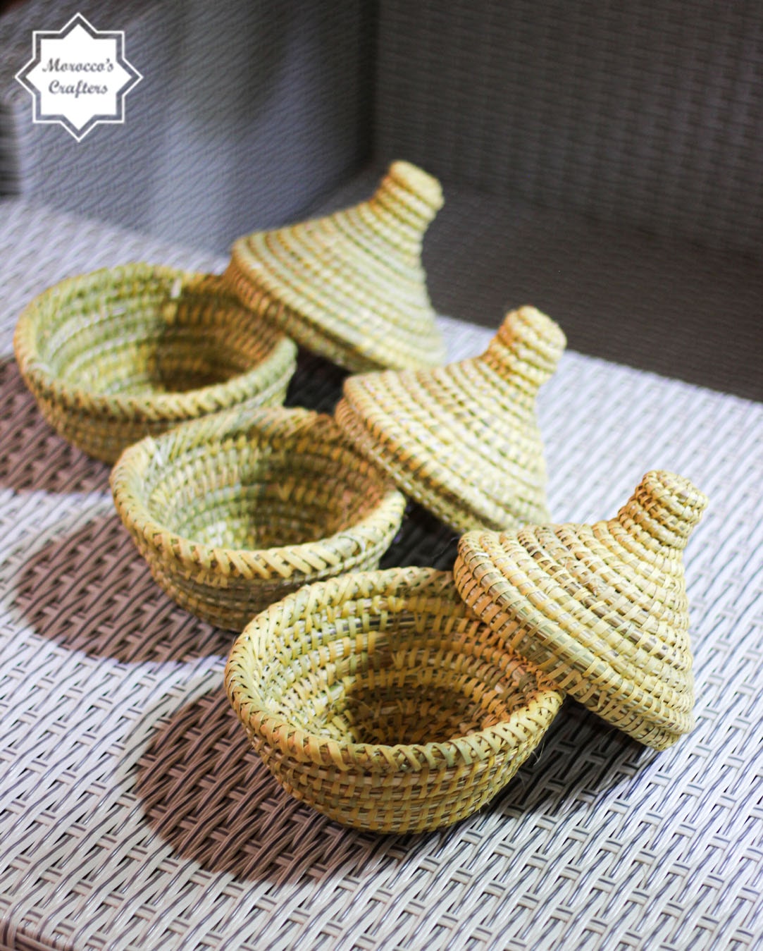 Moroccan Tagine Shaped Straw Basket Handcrafted Beauty (Set of 3)