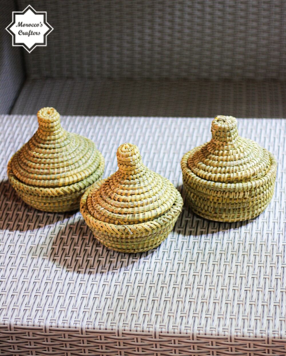 Moroccan Tagine Shaped Straw Basket Handcrafted Beauty (Set of 3)