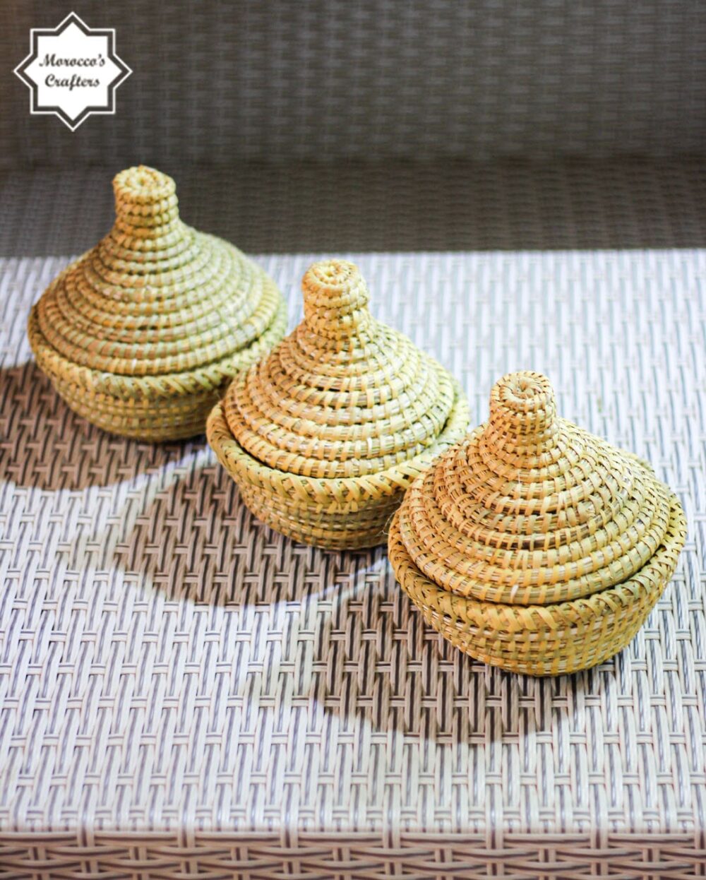 Moroccan Tagine Shaped Straw Basket Handcrafted Beauty (Set of 3)