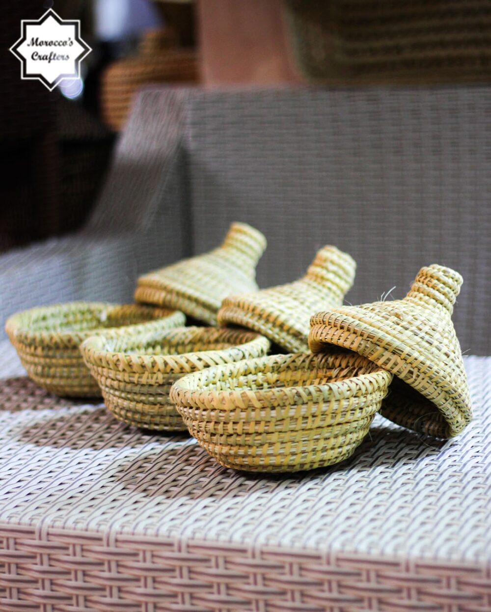 Moroccan Tagine Shaped Straw Basket Handcrafted Beauty (Set of 3)