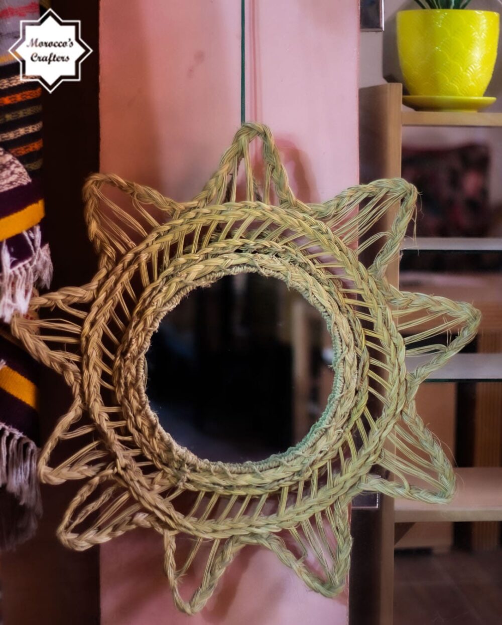 Natural Straw Raffia Mirror - Handcrafted Rustic Elegance for Home Decor