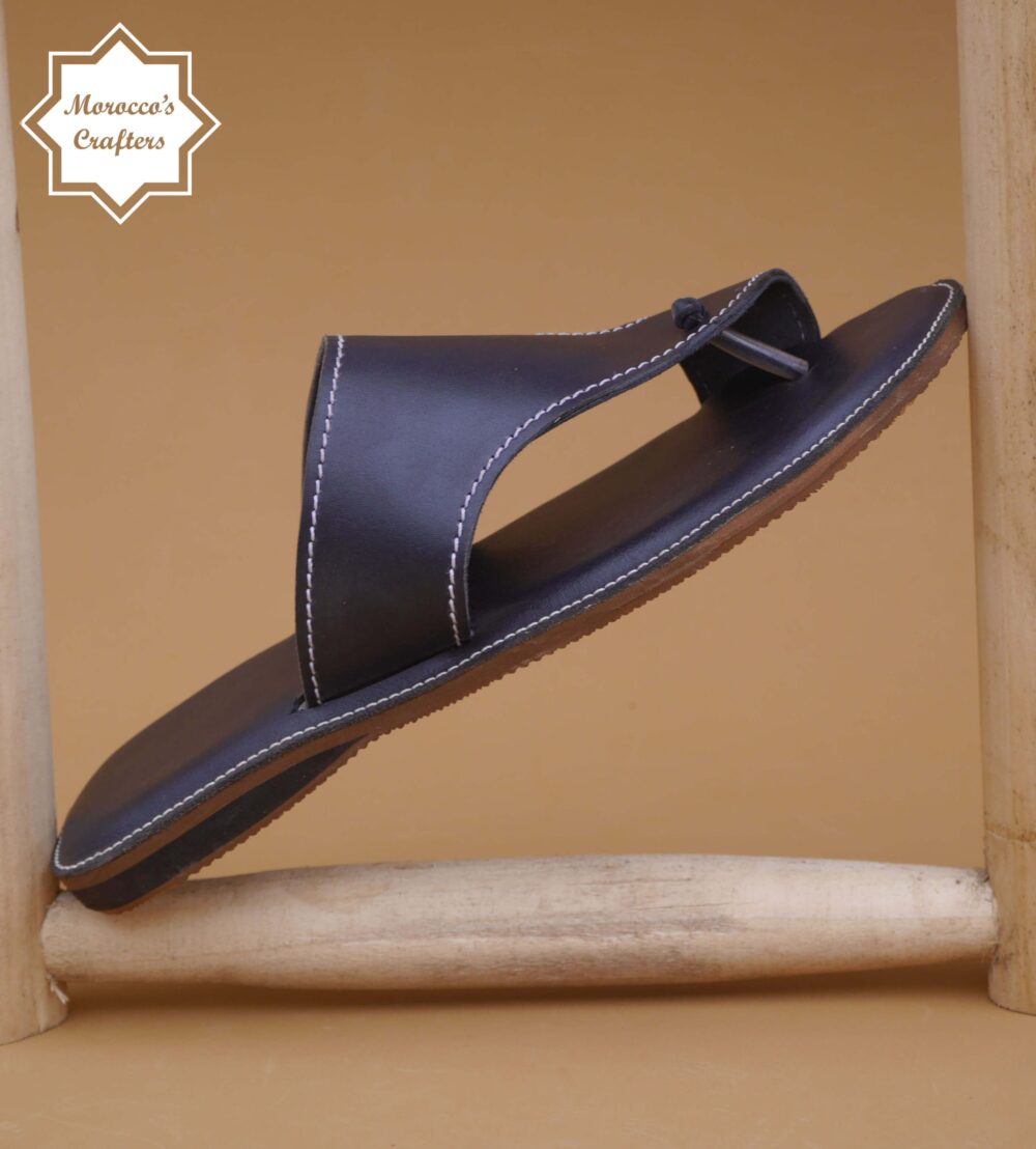 Men's handmade Moroccan black leather sandal with intricate craftsmanship and authentic design