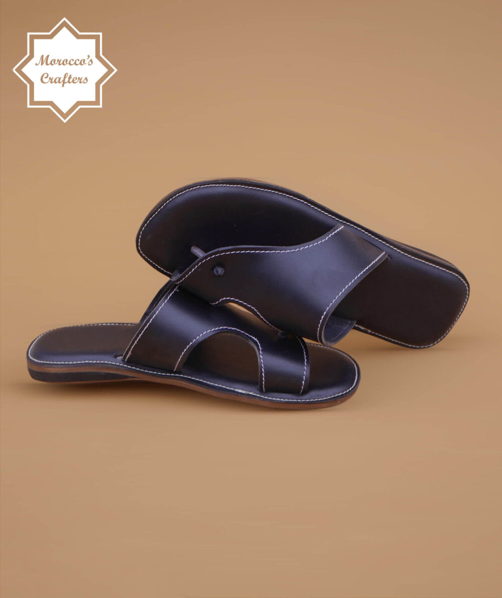 Men's handmade Moroccan black leather sandal with intricate craftsmanship and authentic design