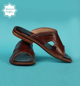 Men's handmade Moroccan brown leather sandal with intricate craftsmanship and authentic design