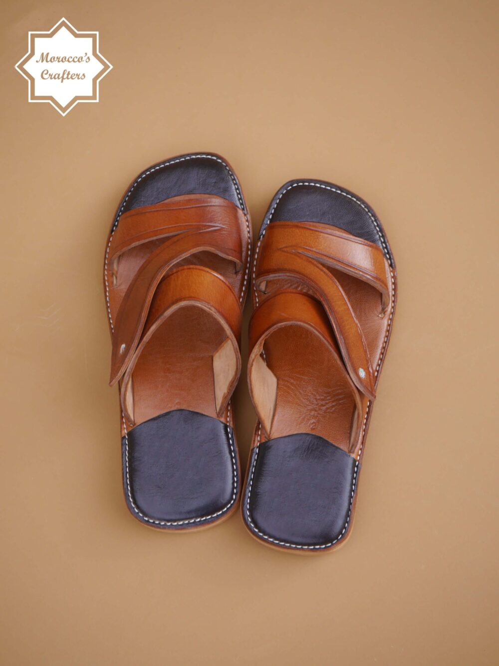 Men's handmade Moroccan brown leather sandal with intricate craftsmanship and authentic design