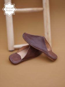 Handmade Moroccan Brown Slippers - Luxury Footwear for Men and Women