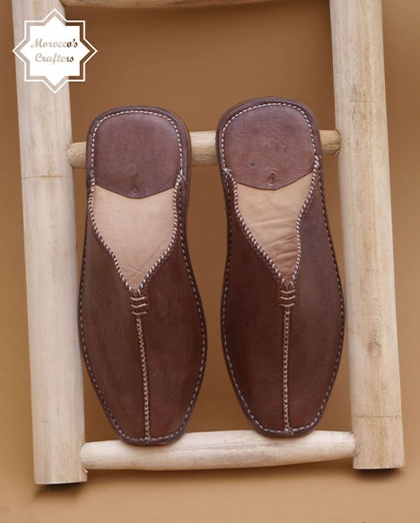 Handmade Moroccan Brown Slippers - Luxury Footwear for Men and Women