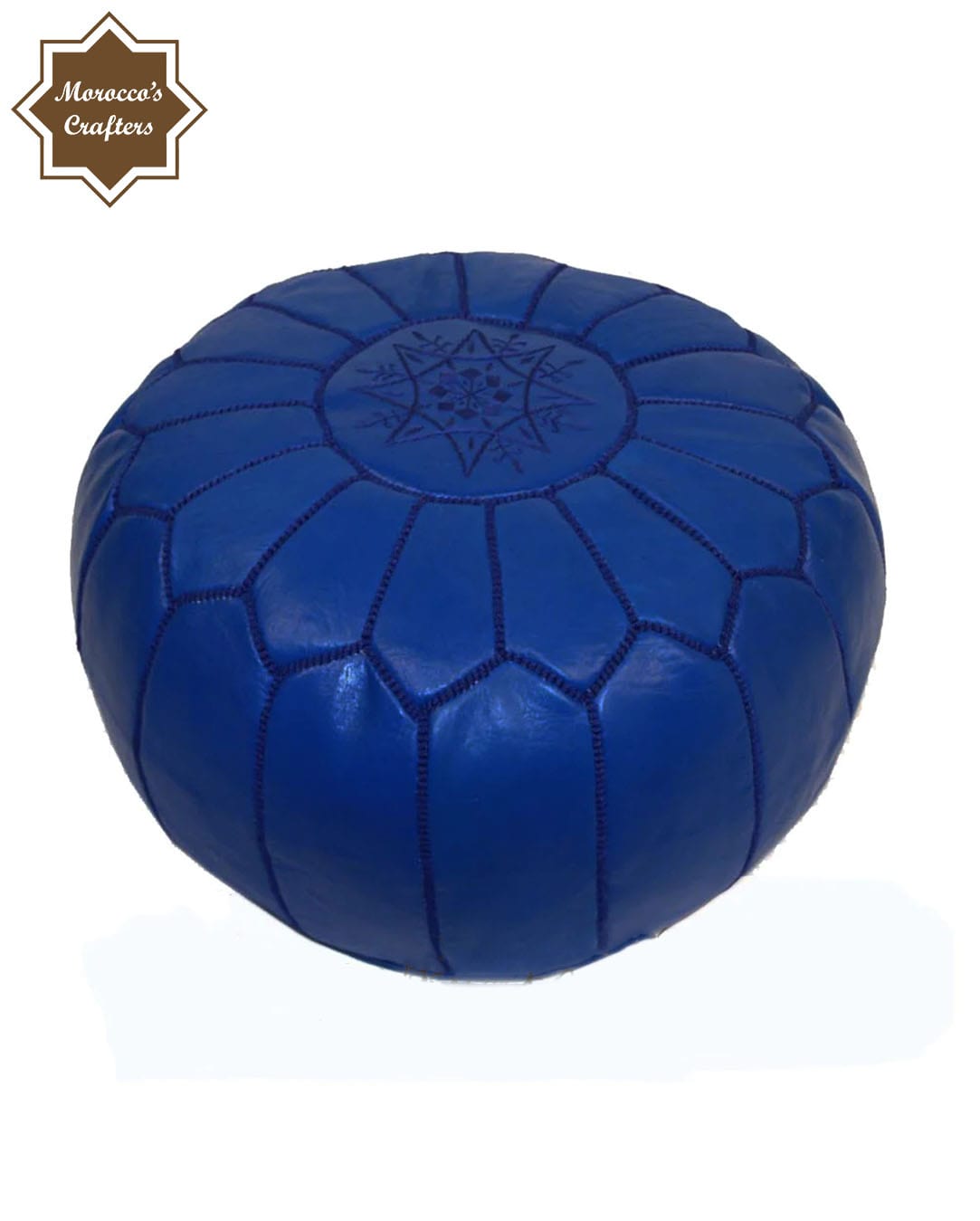 Handmade Moroccan Blue Leather Poufs Exquisite Comfort and Timeless Beauty