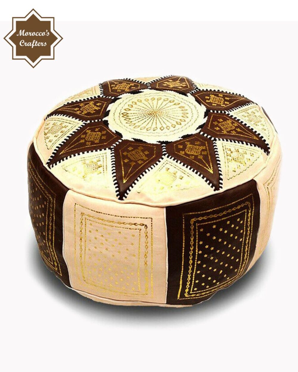 Handmade Moroccan Leather Decorated Brown Pouf Exquisite Comfort and Timeless Beauty