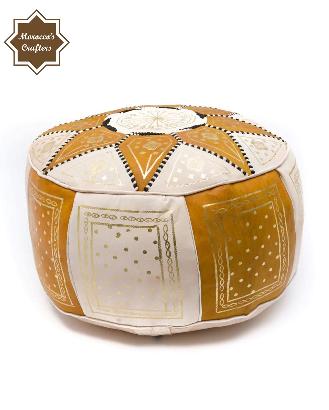 Handmade Moroccan Leather Decorated Pouf Exquisite Comfort and Timeless Beauty