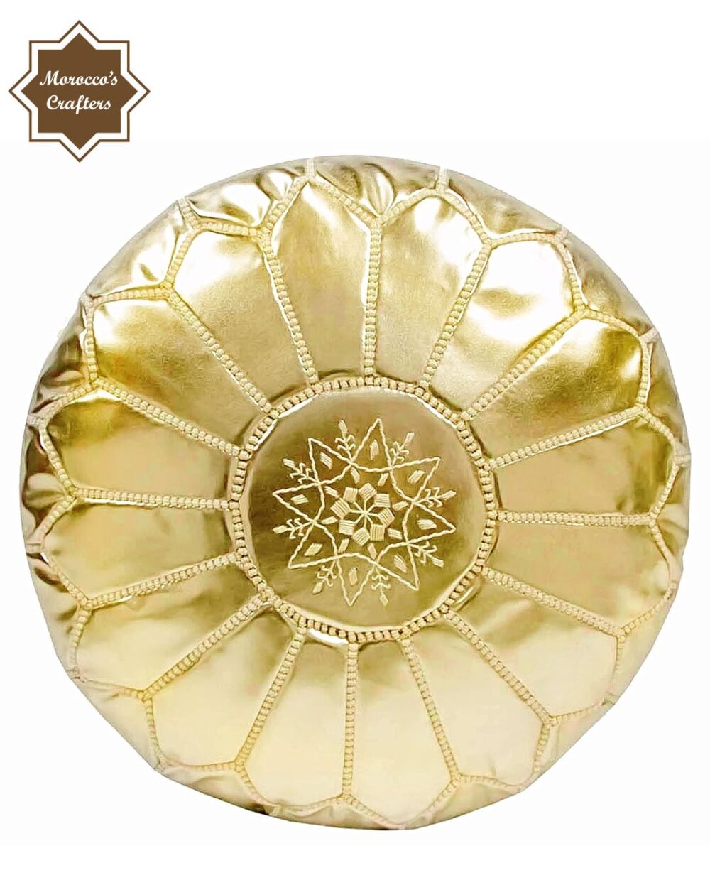 Handmade Moroccan Leather Golden Pouf Exquisite Comfort and Timeless Beauty