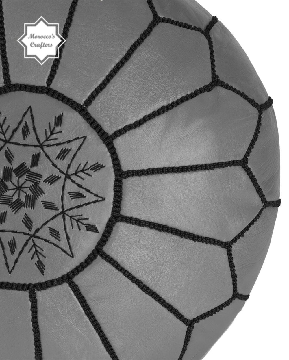 Handmade Moroccan Leather Gray Pouf Exquisite Comfort and Timeless Beauty