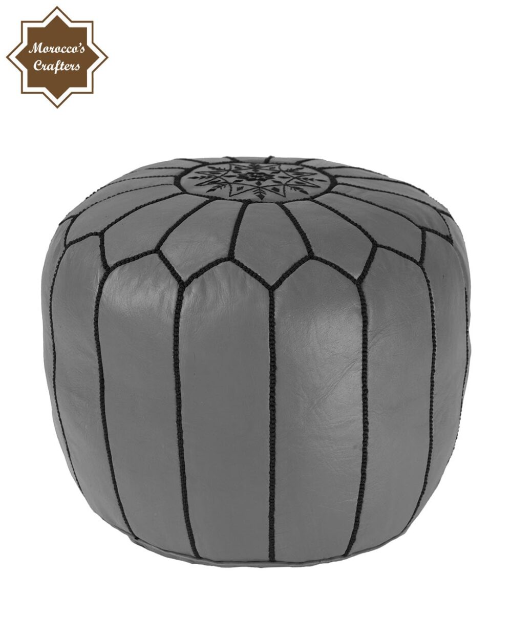 Handmade Moroccan Leather Gray Pouf Exquisite Comfort and Timeless Beauty