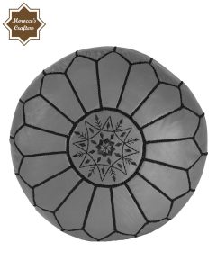 Handmade Moroccan Leather Gray Pouf Exquisite Comfort and Timeless Beauty