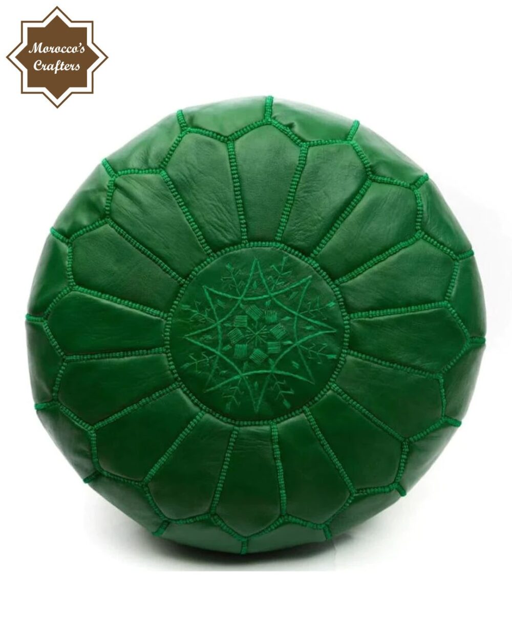 Handmade Moroccan Leather Green Pouf Exquisite Comfort and Timeless Beauty